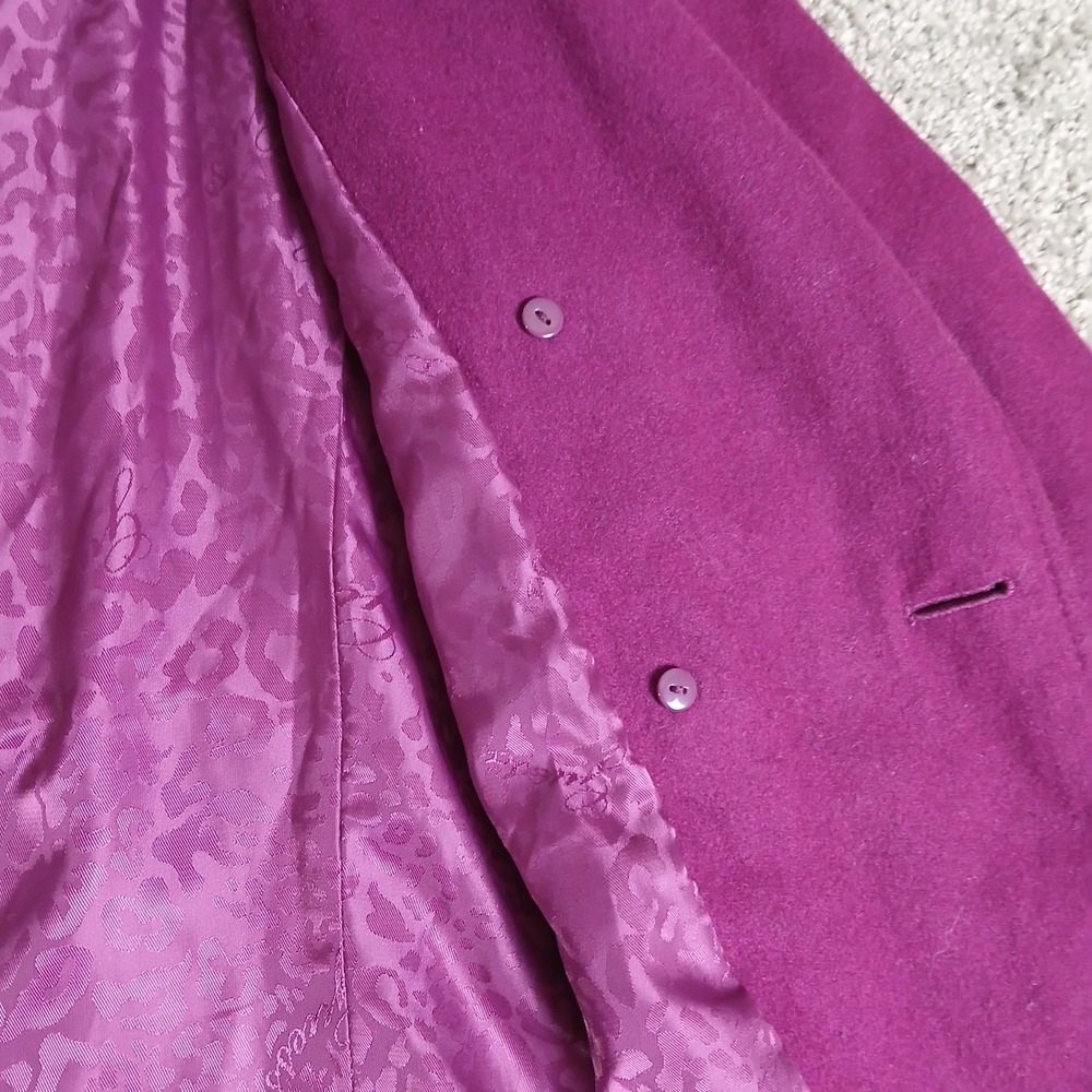 GUESS Womens Magenta Purple Double Breasted Pea Coat Leopard Print Lining - Picture 10 of 16